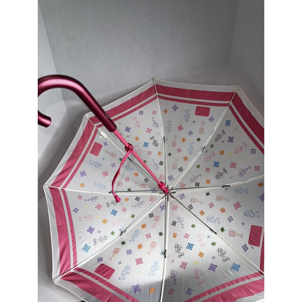 2004 Bratz Kids Umbrella Pink Handle White with Character Prints Fun Design - Picture 3 of 8